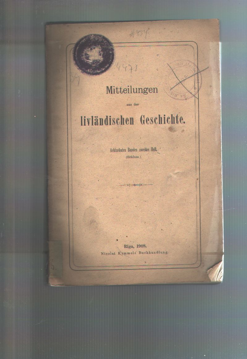 Hermann Frank, Schlüter  Mitteilungen aus der livländischen Geschichte  Achtzehnten Bandes zweites Heft  