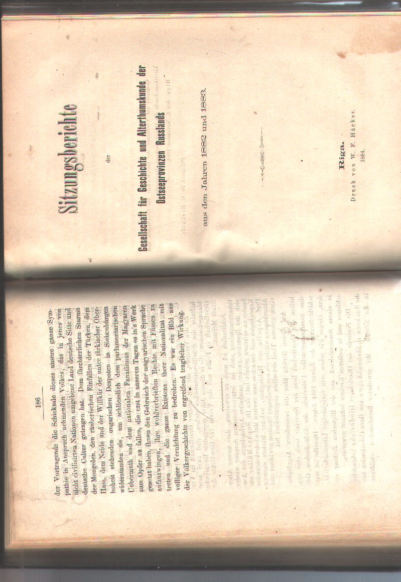 "."  Sitzungsberichte der Gesellschaft für Geschichte und Alterthumskunde der Ostseeprovinzen Russlands aus den Jahren 1876 - 1883 