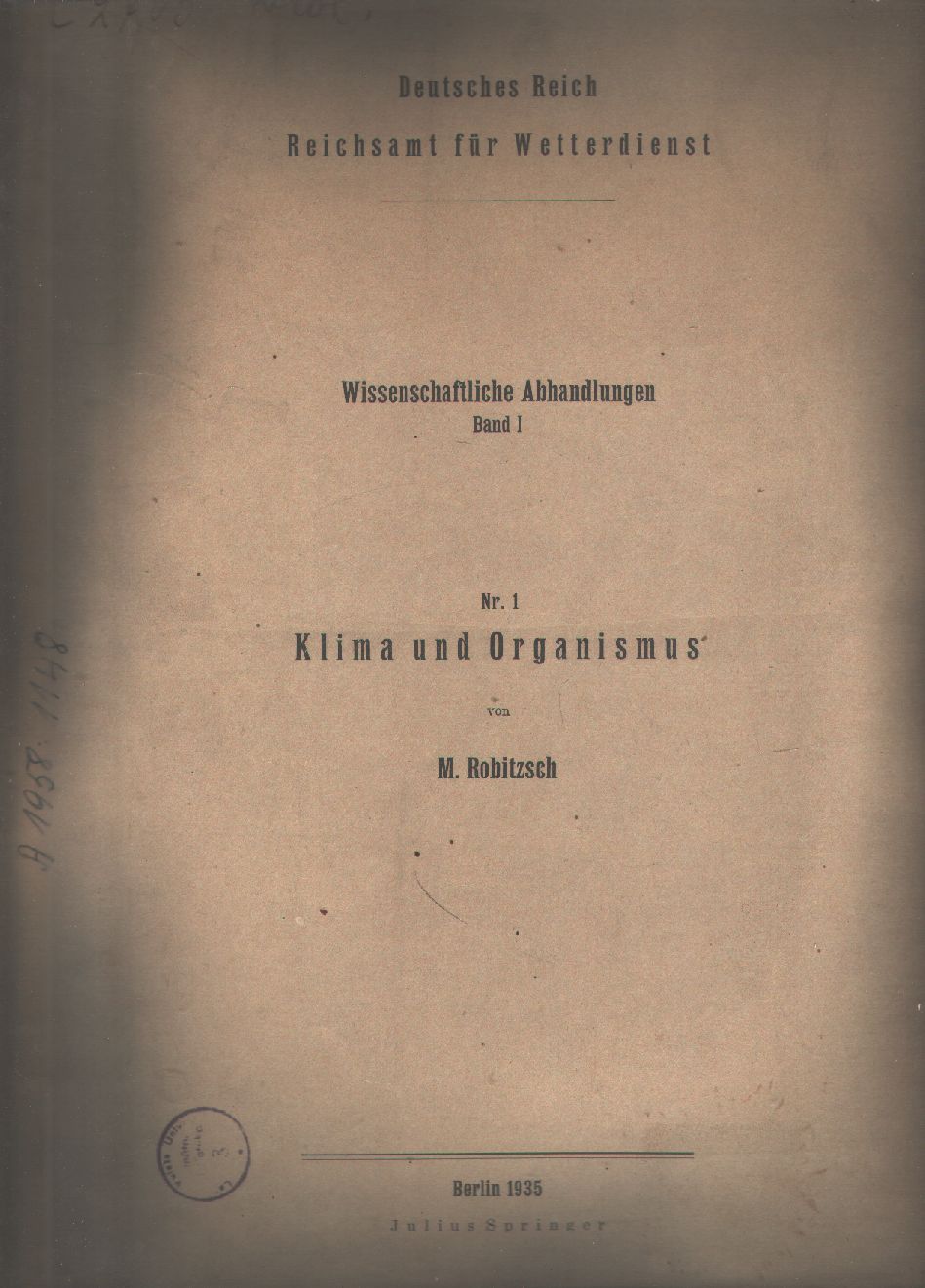 Reichsamt für Wetterdienst, Robitsch  Klima und Organismus 