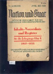 "."  Nation und Staat  Deutsche Zeitschrift fr das Europische Minorittenproblem Inhaltsverzeichnis und Register  1927 - 1937 