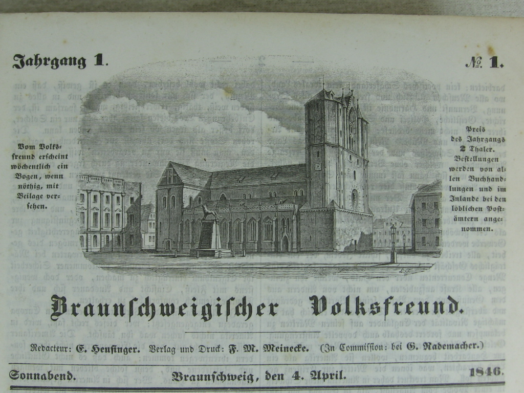 Heusinger, E. (Herausgeber):  Braunschweigischer Volksfreund / Allgemeiner Deutscher Volksfreund. 1. und 2. Jahrgang (in einem Buch). 