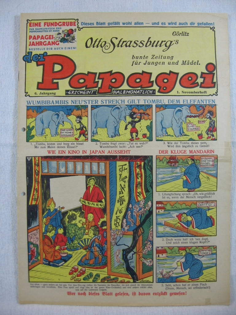   Der Papagei. 6. Jahrgang, 1. Novemberheft. Otto Strassburgs bunte Zeitung für Jungen und Mädel. 