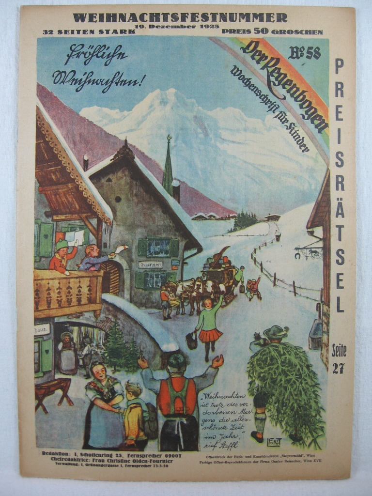 Olden-Fournier, Christine (Redaktion):  Der Regenbogen. 1. Jahrgang, Weihnachtsnummer, Heft 58, 19. Dezember. Wochenschrift für Kinder. 