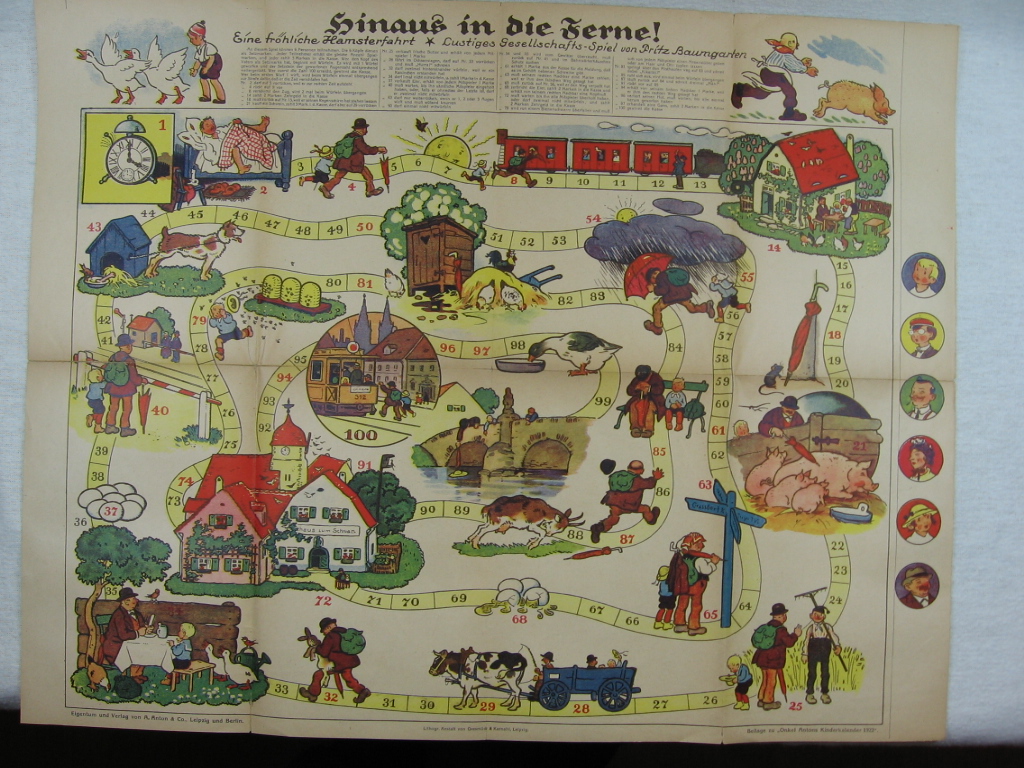 Baumgarten, Fritz:  Würfelspiel: Hinaus in die Ferne, in: Onkel Antons Kinderkalender 1922. 