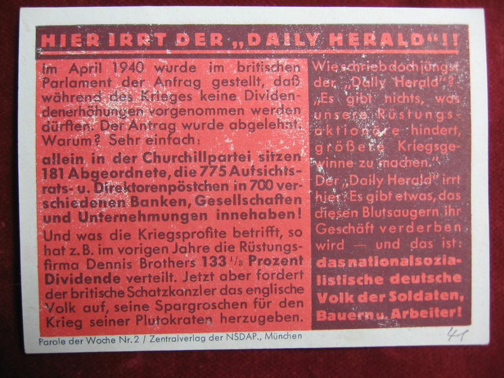  NS-Propagandazettel: Parole der Woche Nr. 2, 1941: Hier irrt der Daily Herald! 