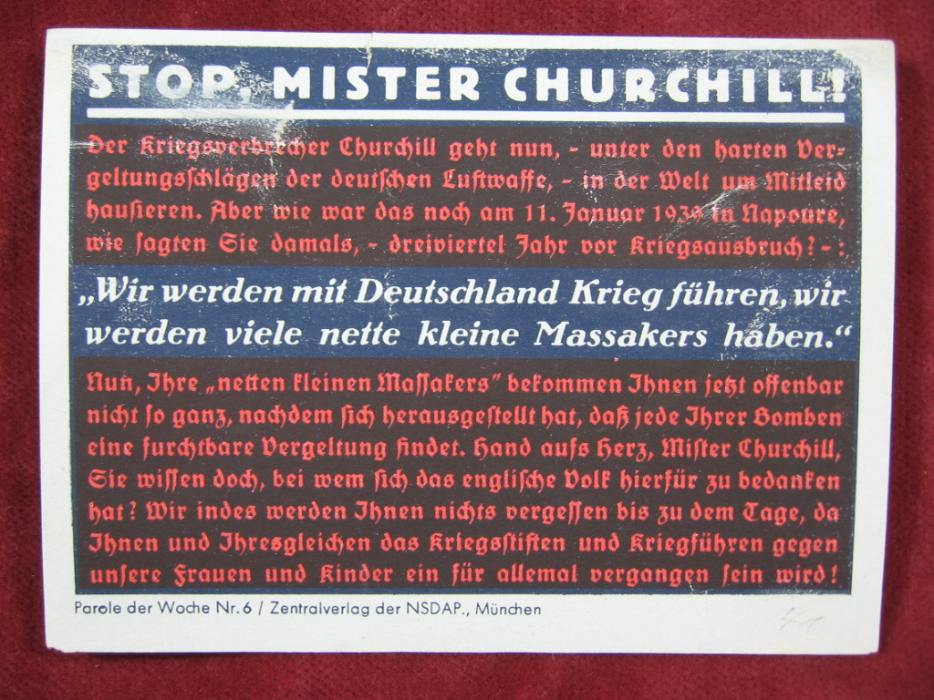   NS-Propagandazettel: Parole der Woche Nr. 6, 1941: Stop, Mister Churchill! 