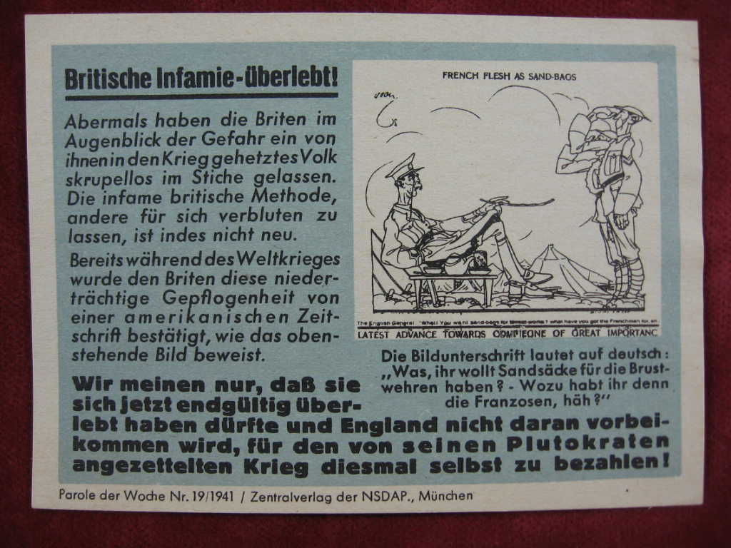   NS-Propagandazettel: Parole der Woche Nr. 19, 1941: Britische Infamie - überlebt! 