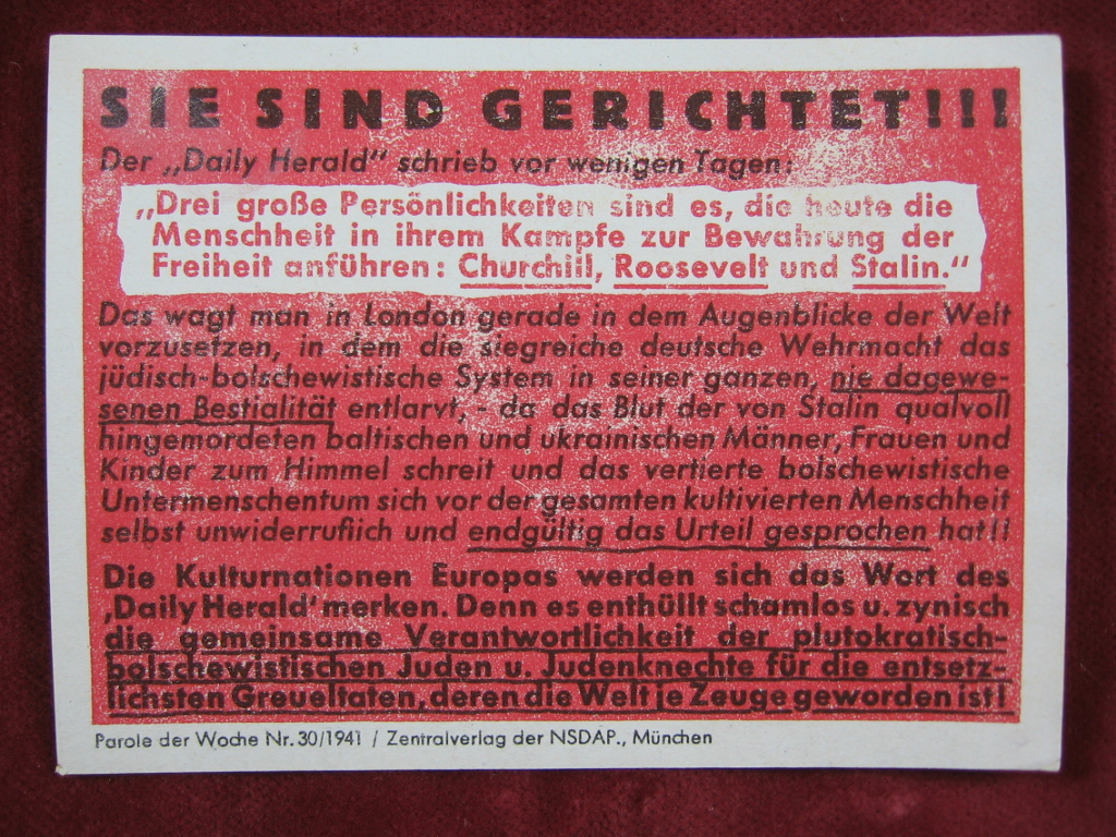   NS-Propagandazettel: Parole der Woche Nr. 30, 1941: Sie sind Gerichtet! 