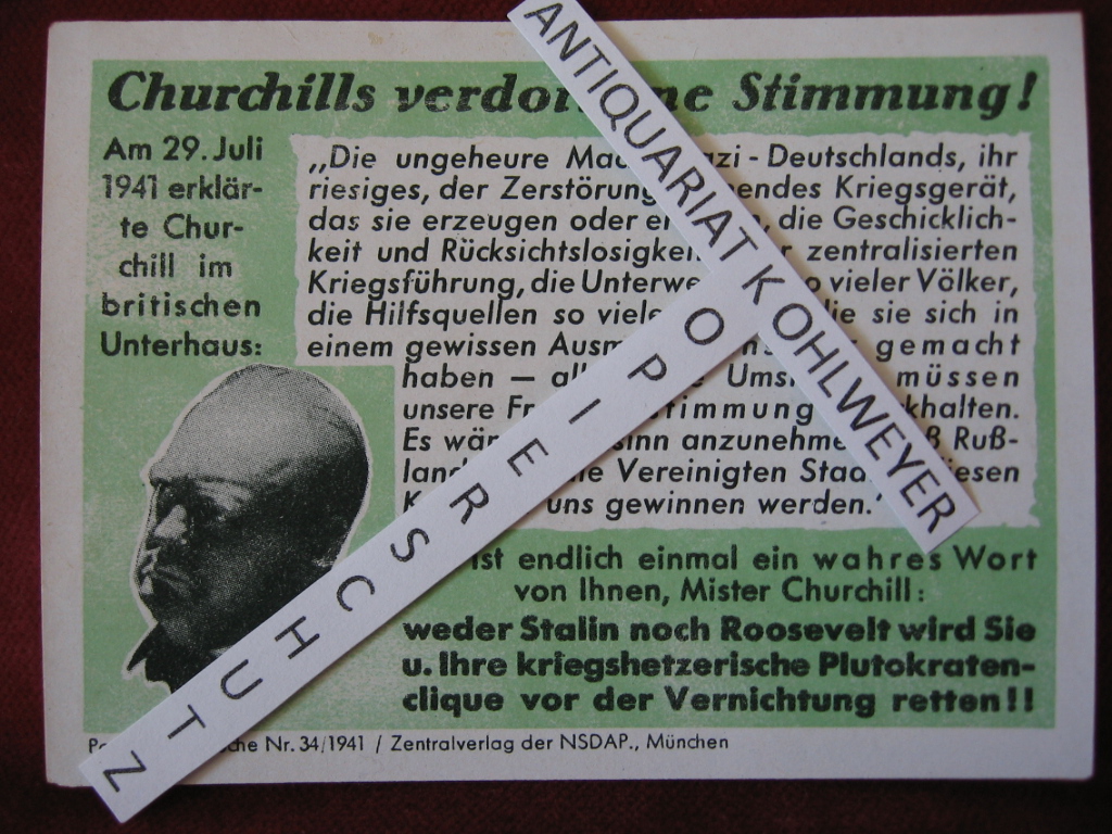   NS-Propagandazettel: Parole der Woche Nr. 34, 1941: Churchills verdorbene Stimmung! 