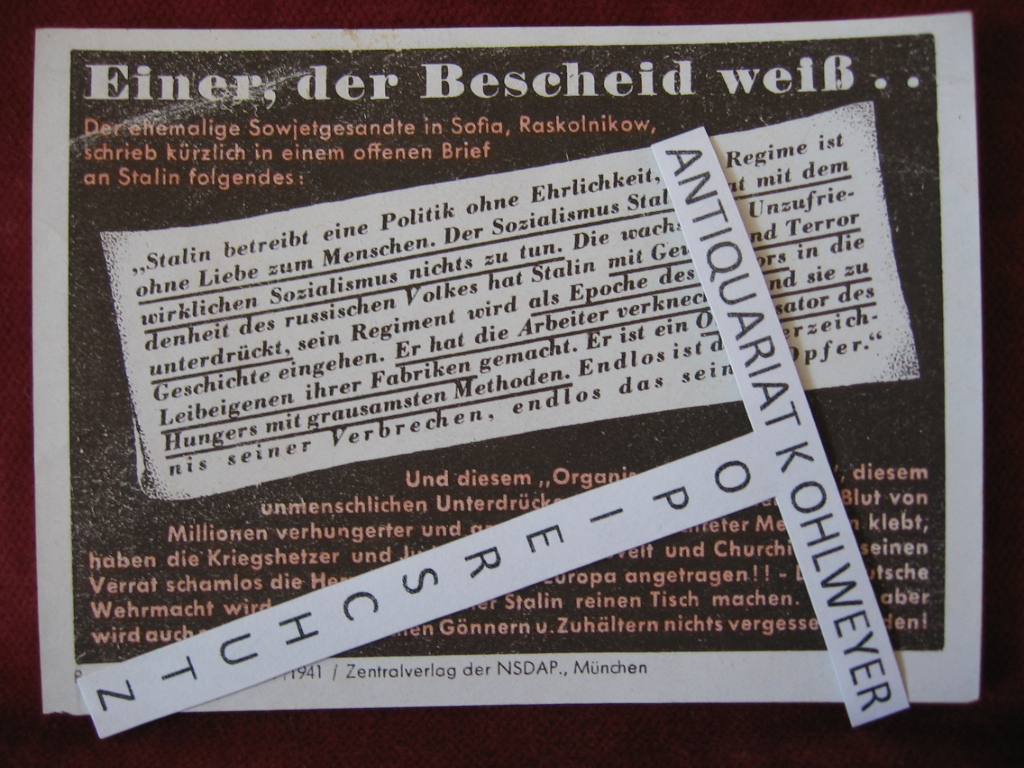   NS-Propagandazettel: Parole der Woche Nr. 37, 1941: Einer, der Bescheid weiß .. 