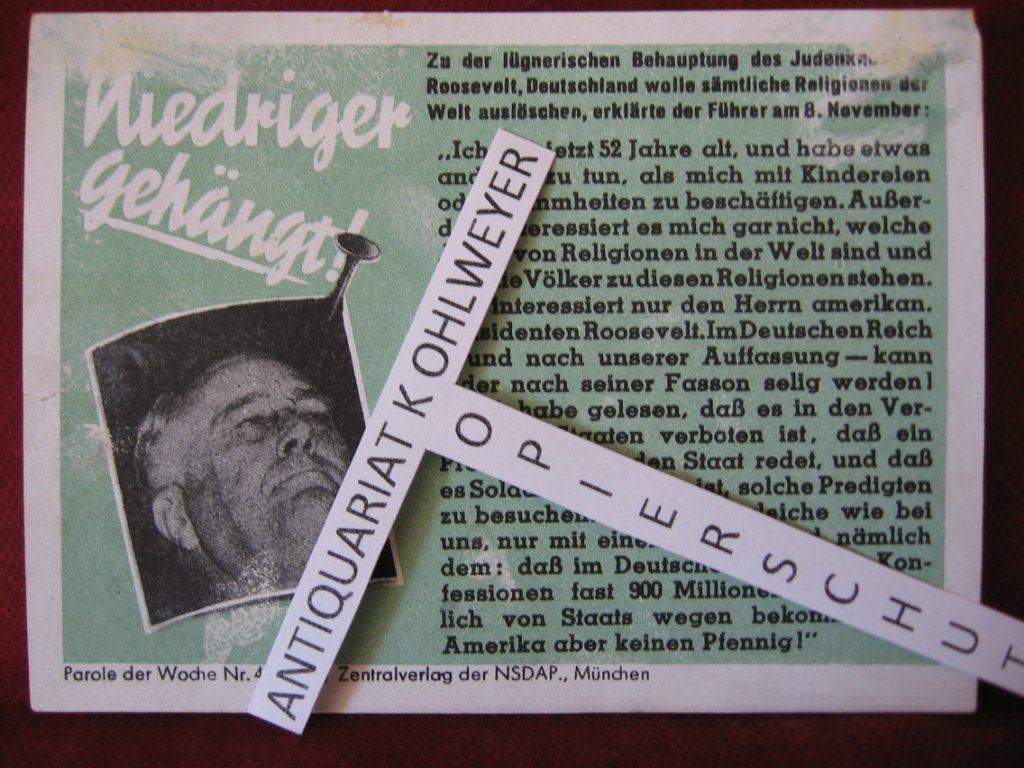   NS-Propagandazettel: Parole der Woche Nr. 49, 1941: Niedriger gehängt! 