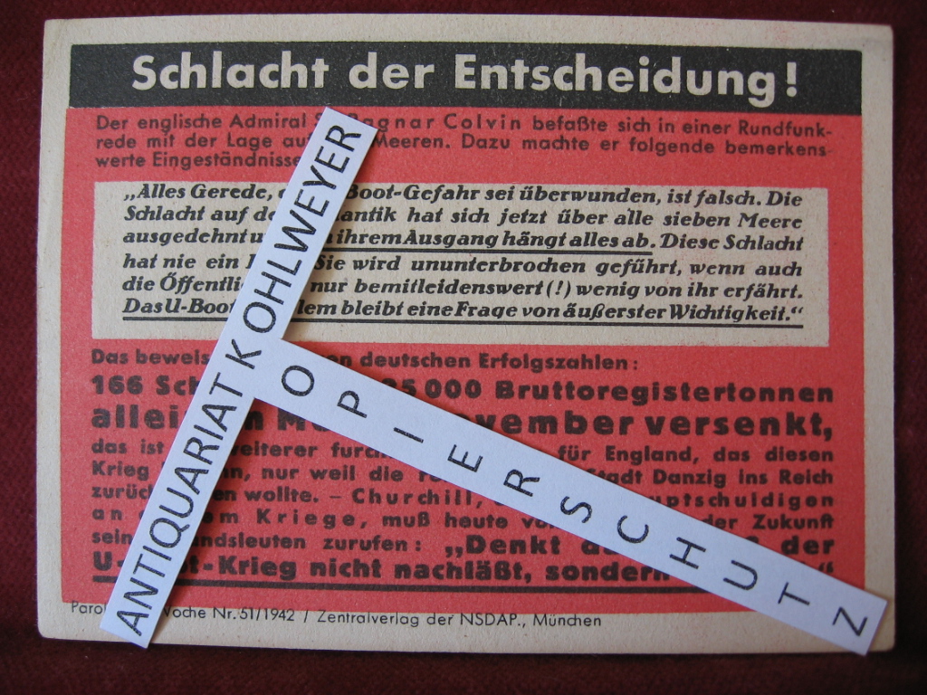   NS-Propagandazettel: Parole der Woche Nr. 51, 1942: Schlacht der Entscheidung! 