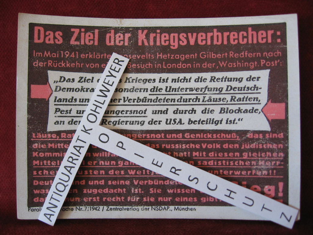   NS-Propagandazettel: Parole der Woche Nr. 7, 1942: Das Ziel der Kriegsverbrecher: .. 