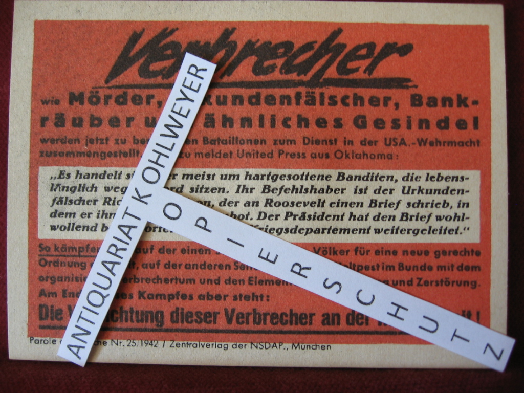   NS-Propagandazettel: Parole der Woche Nr. 25, 1942: Verbrecher wie Mörder, Urkundenfälscher, Bankräuber und ähnliches Gesindel .. 