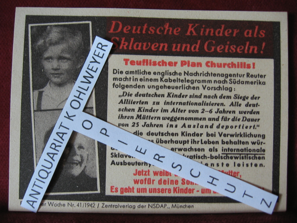   NS-Propagandazettel: Parole der Woche Nr. 41, 1942: Deutsche Kinder als Sklaven und Geiseln! Teuflischer Plan Churchills! 
