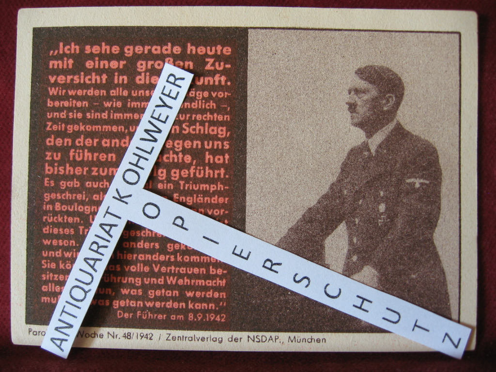   NS-Propagandazettel: Parole der Woche Nr. 48, 1942: Ich sehe gerade heute mit einer sehr großen Zuversicht in die Zukunft. 