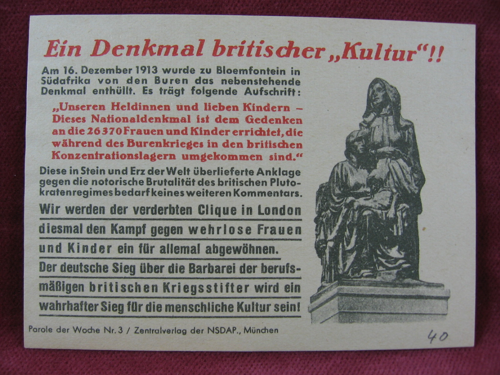   NS-Propagandazettel: Parole der Woche Nr. 3, (1940): Ein Denkmal britischer Kultur!! 