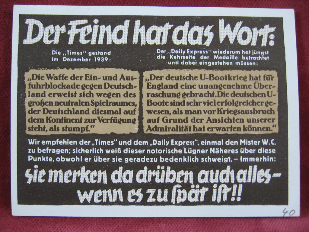   NS-Propagandazettel: Parole der Woche Nr. (8), (1940): Der Feind hat das Wort. 