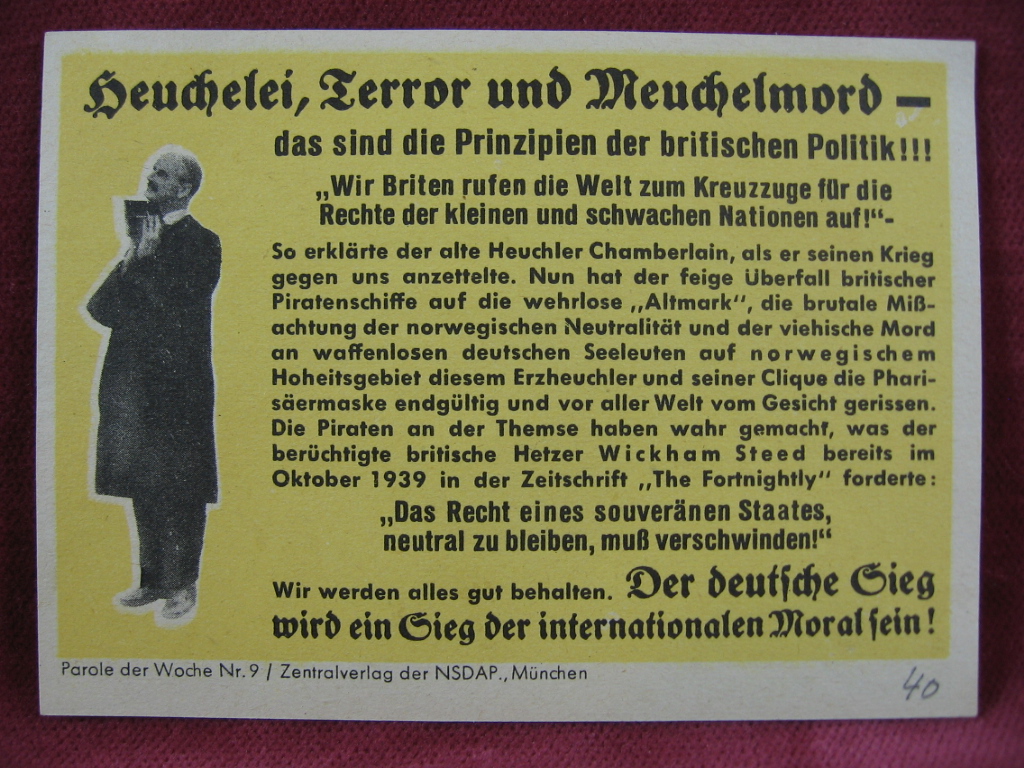   NS-Propagandazettel: Parole der Woche Nr. 9, (1940): Heuchelei, Terror und Meuchelmord. 