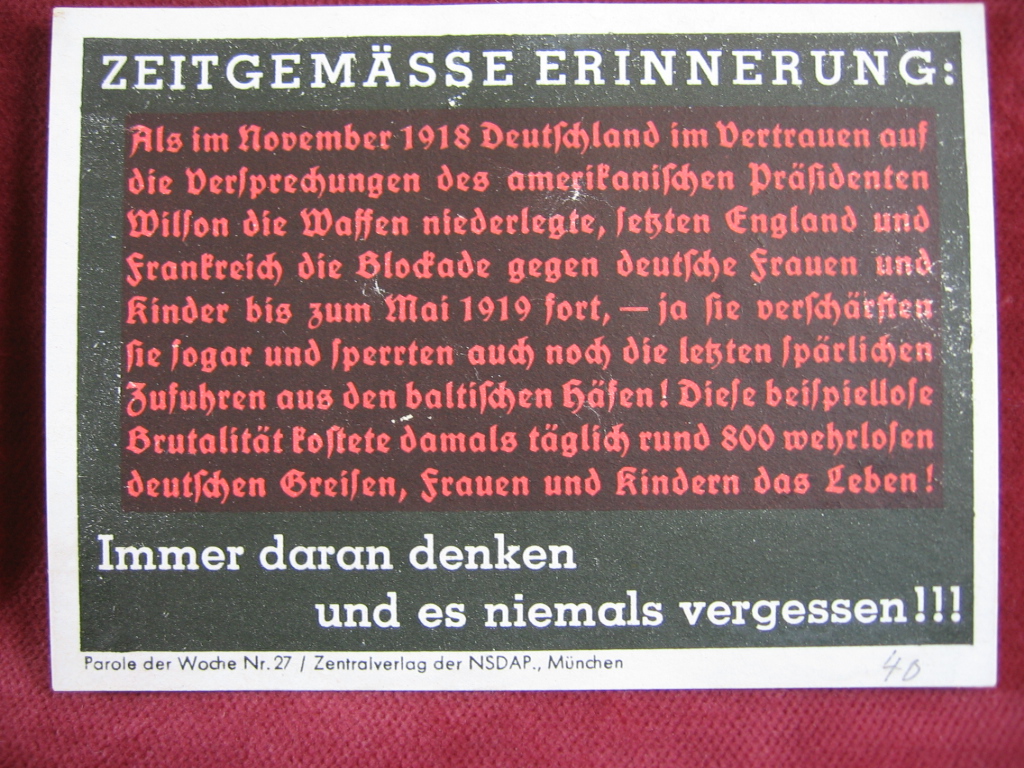   NS-Propagandazettel: Parole der Woche Nr. 27, (1940): Zeitgemässe Erinnerung. 