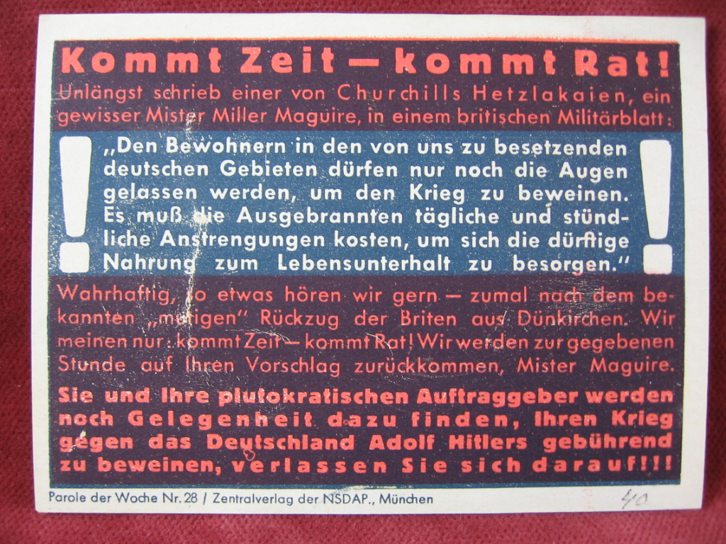   NS-Propagandazettel: Parole der Woche Nr. 28, (1940): Kommt Zeit - kommt Rat! 
