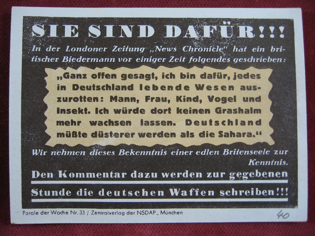   NS-Propagandazettel: Parole der Woche Nr. 33, (1940): Sie sind dafür! 