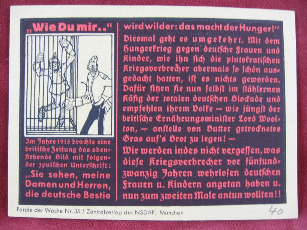  NS-Propagandazettel: Parole der Woche Nr. 35, (1940): Wie Du mir .. 