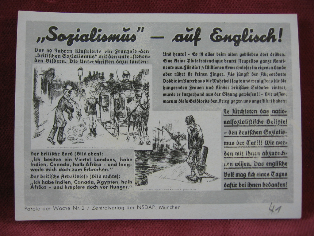   NS-Propagandazettel: Parole der Woche Nr. 2, (1941): Sozialismus - auf Englisch! 