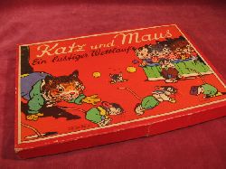   Katz und Maus. Ein lustiger Wettlauf. 