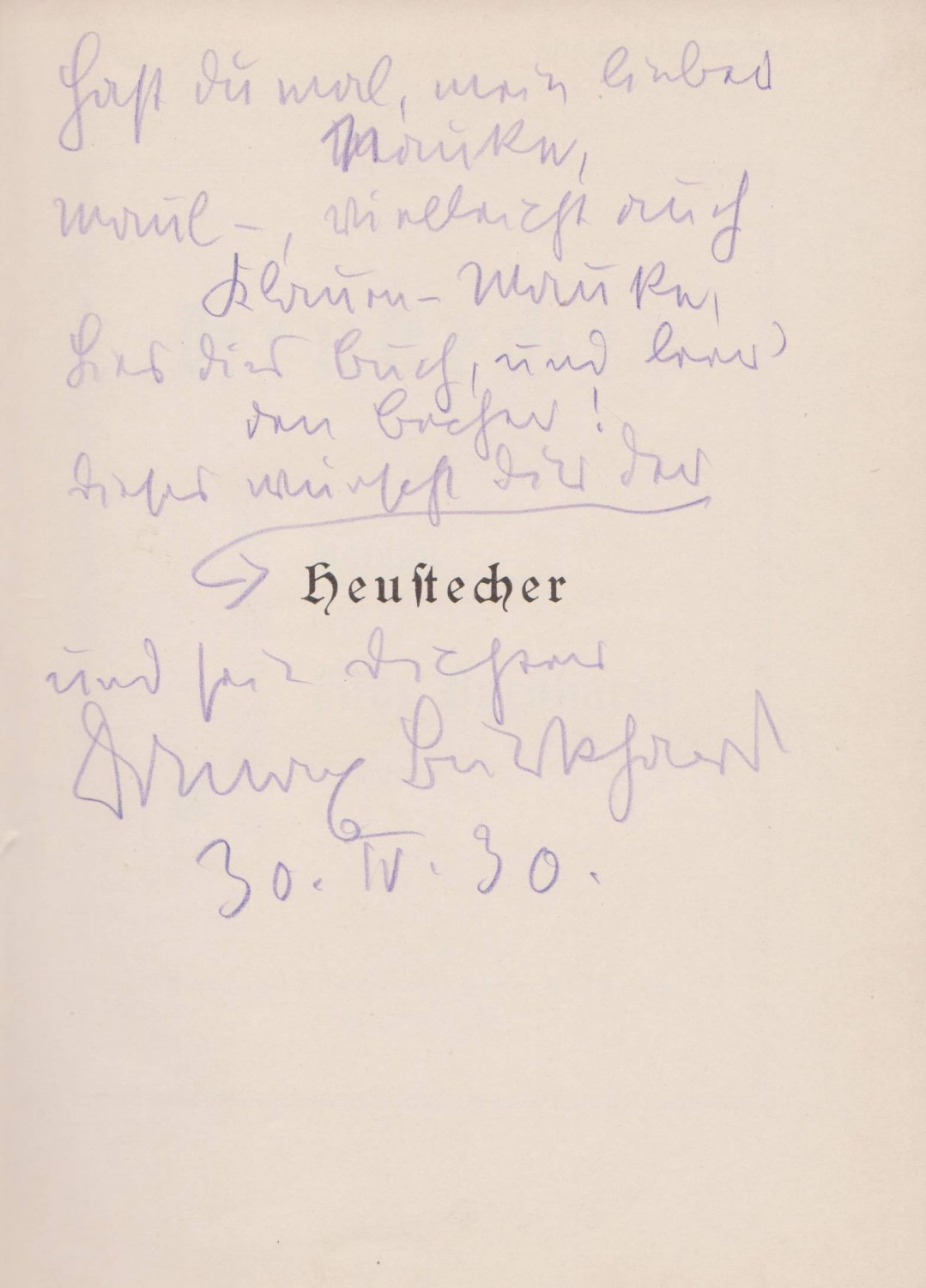 BURKHARDT, Max:  Heustecher. Roman. (Mit Widmung und Signatur des Autors!). 