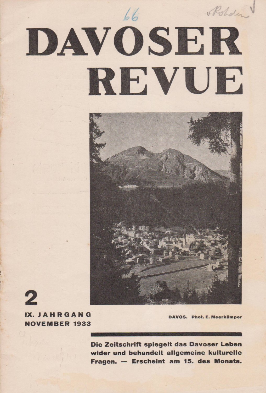  Davoser Revue. IX. Jahrgang, Nummer 2, November 1933. Zeitschrift für Literatur, Wissenschaft, Kunst und Sport. 
