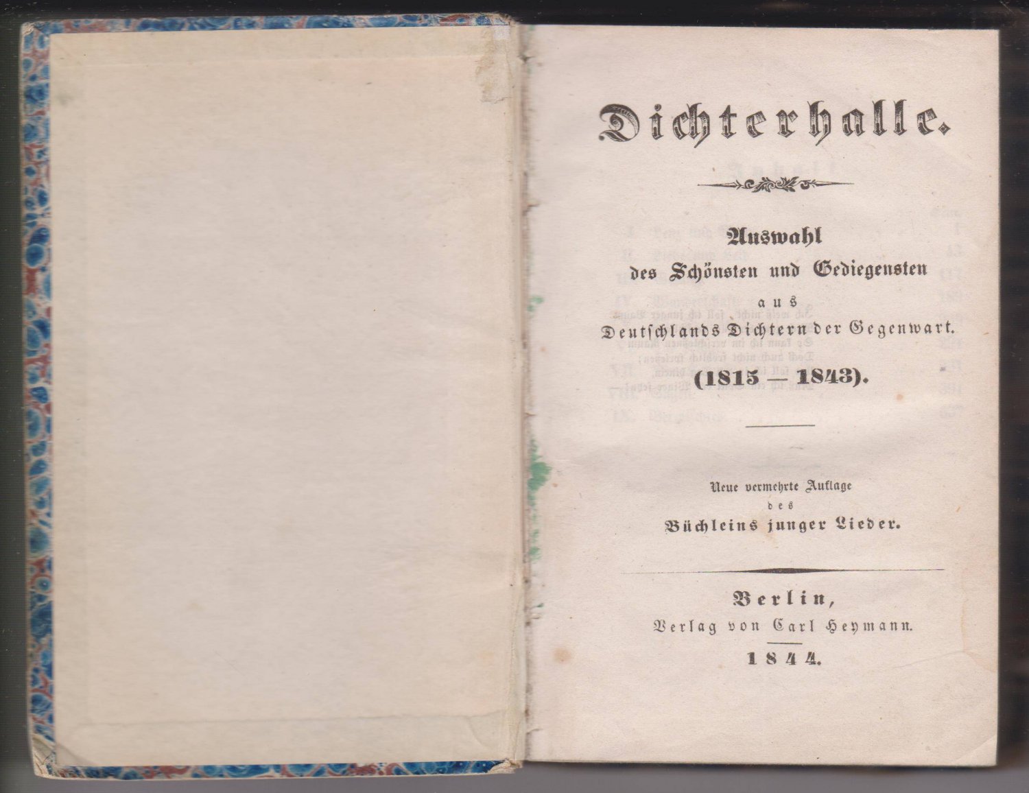   Dichterhalle. Auswahl des Schönsten und Gediegensten aus Deutschlands Dichtern der Gegenwart (1815-1843). 