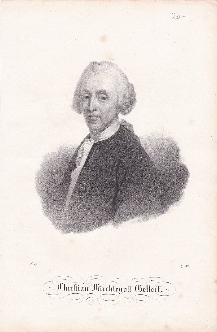   Porträt / Bildnis von Christian Fürchtegott Gellert (1715-1769). Original-Lithographie. 