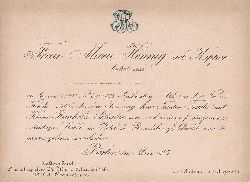   Einladung zu Hochzeit und Polterabend im einstigen Hotel de Brandebourg. Original-Einladungskarte zu Hochzeitsfeierlichkeiten im Frhjahr 1885. 