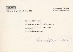 LEBER, Annedore:  Verlagspostkarte. (Mit Signatur von Annedore Leber!). Original-Verlagsdrucksache zur bersendung der damaligen Neuerscheinung. 